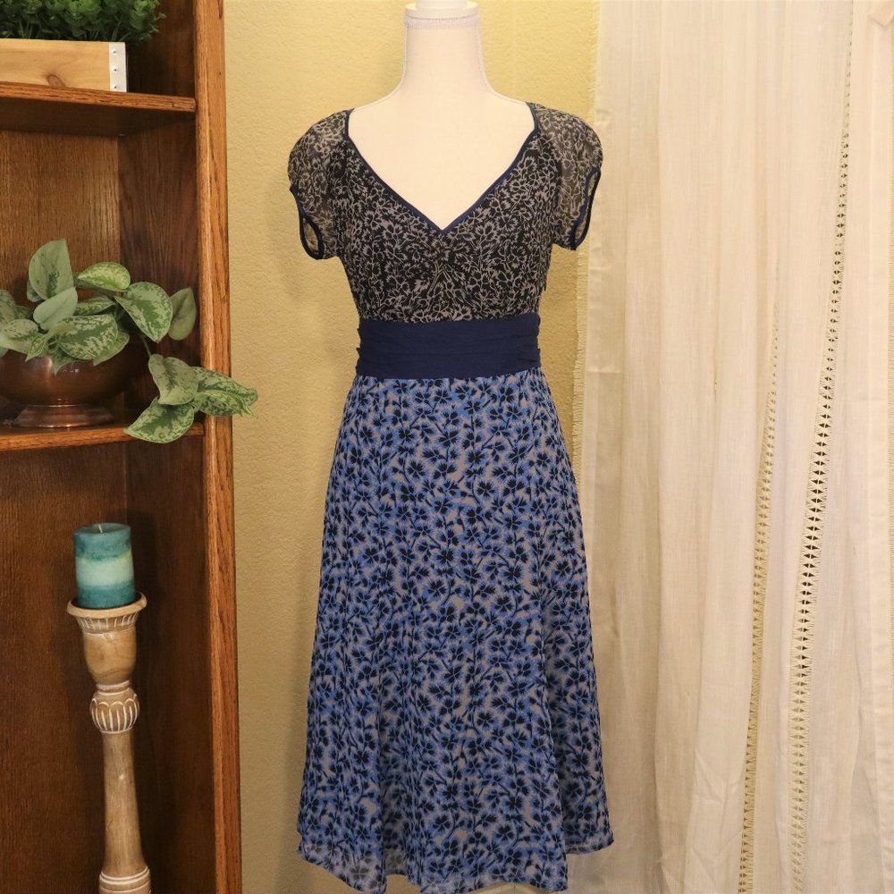 VIOLA Silk Floral Blue A-Line Dress
